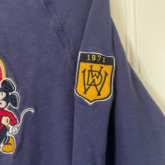 Disney Parks Mickey 1971 Crew Neck Sweater Large Letterman's Patch Retro Cotton - Picture 2 of 8